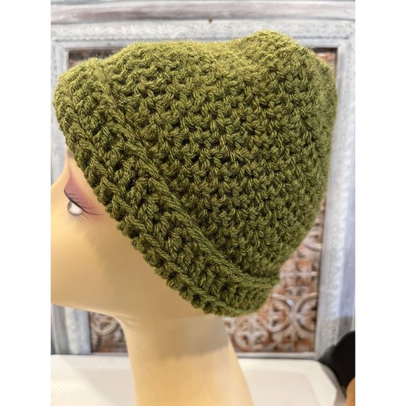 Handmade Crochet Olive Green Beanie Hat - Picture 4 of 6
